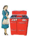 Lady with red stove